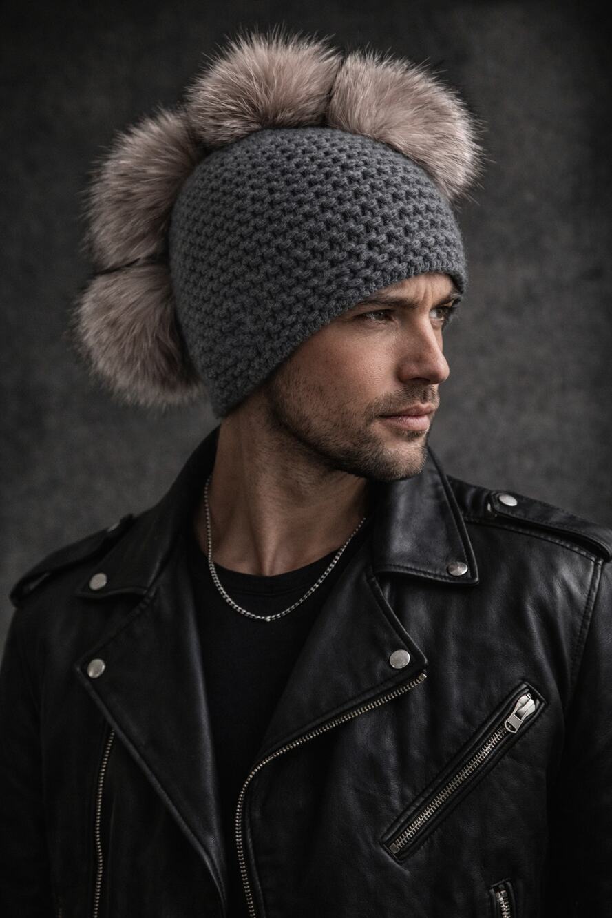 Thom Browne Mohawk Beanie Gray Cashmere Fur Pom Pom Luxury Streetwear Luxury NWT